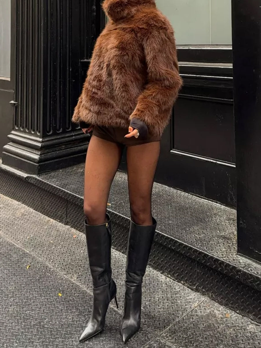 Faux Fur Cropped Pullover Jacket