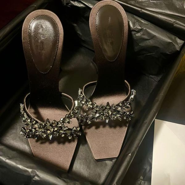 Ladies' Crystal Embellished Square Toe Flared Heel Mules