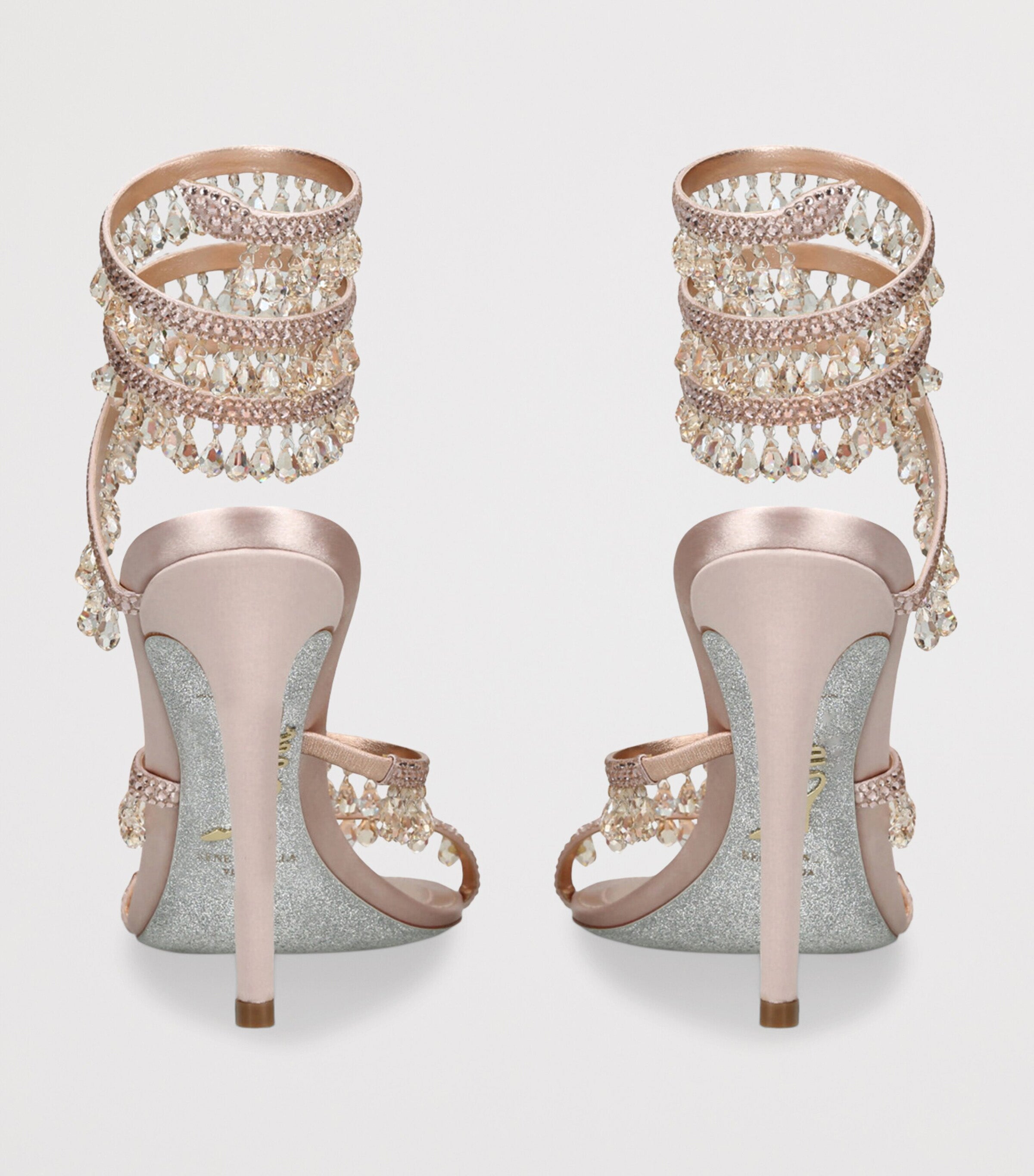 Ladies' Crystal Fringe Ankle-Wrap Stiletto Sandals