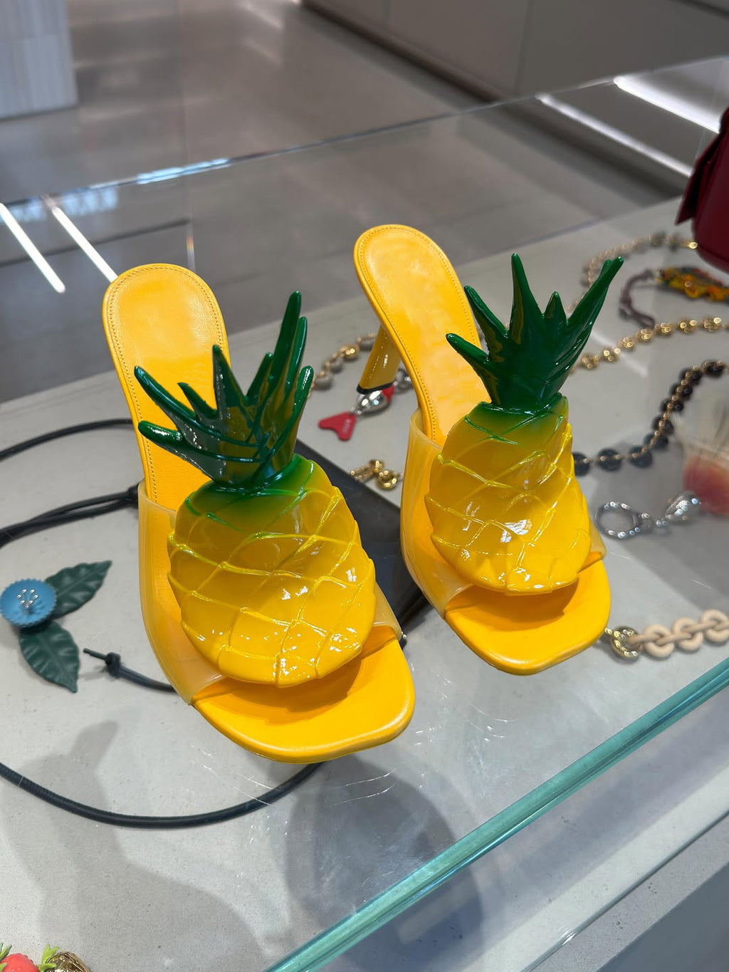 Women's Novelty Pineapple-Embellished PVC Heel Mules