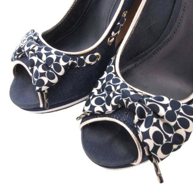 Vintage Denim Peep-Toe Wedge Heels with Signature Bow
