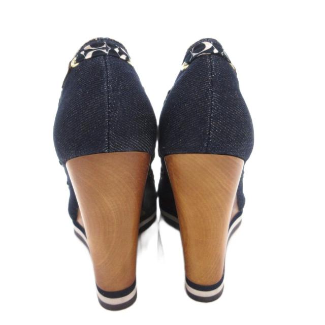 Vintage Denim Peep-Toe Wedge Heels with Signature Bow