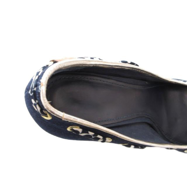 Vintage Denim Peep-Toe Wedge Heels with Signature Bow
