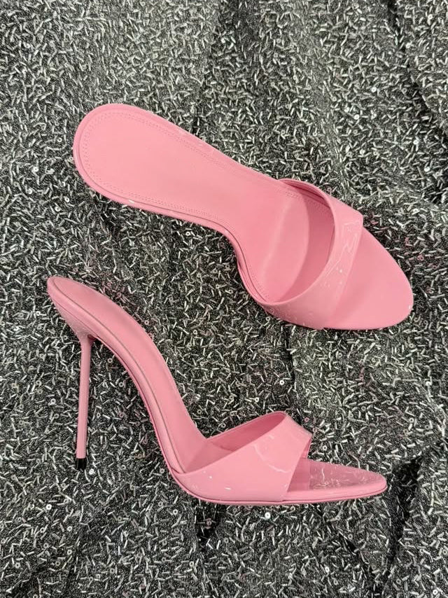Ladies' Patent Leather Open-Toe Stiletto Mules