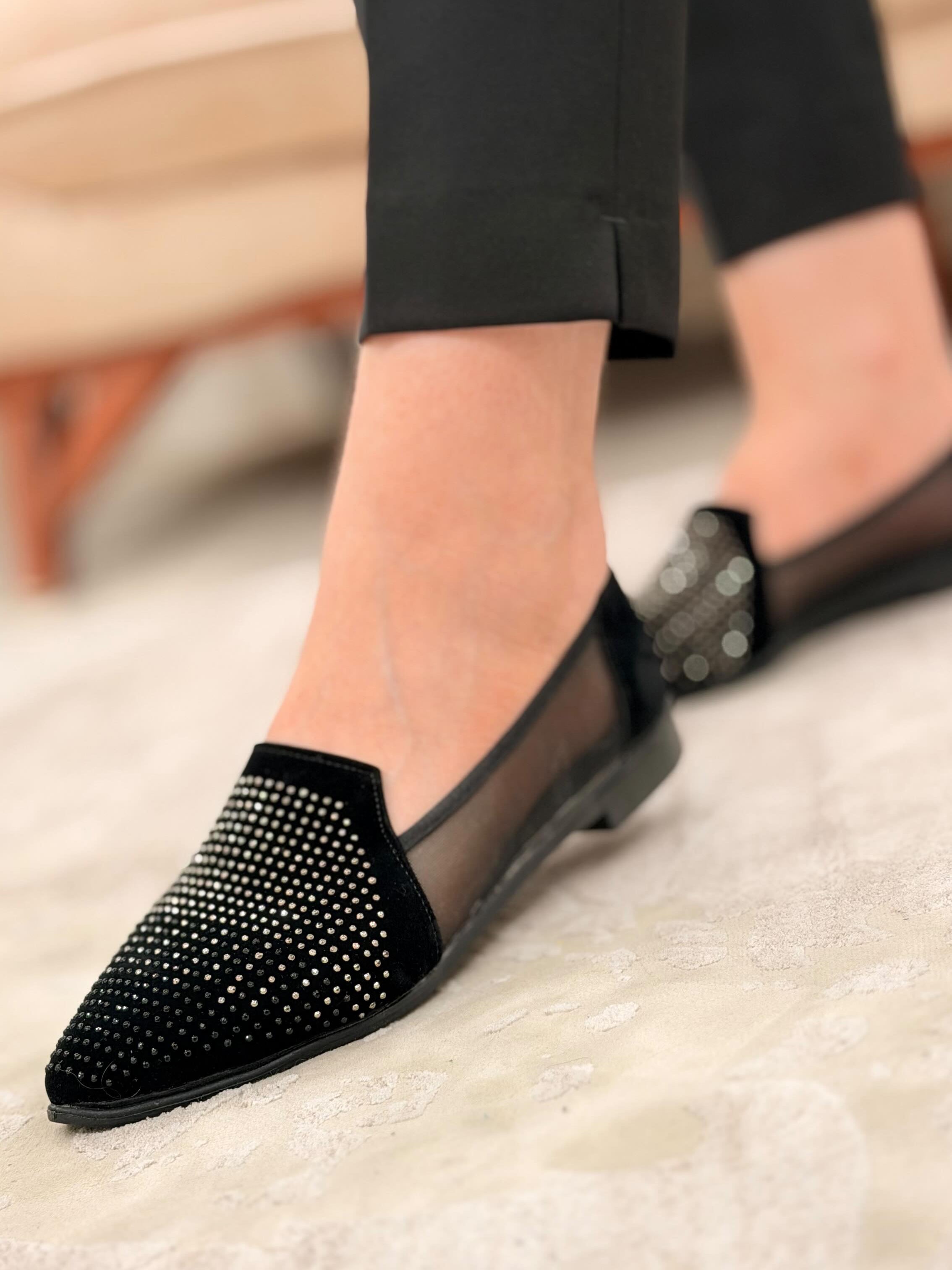 Rhinestone Mesh Slip-On Loafers