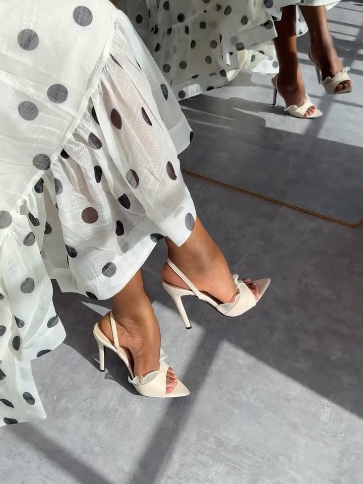 Ruffle Trim Open-Toe Slingback Stiletto Heels