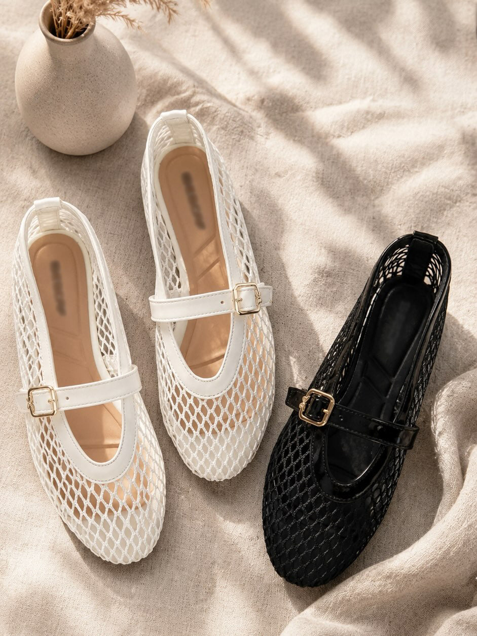 Hollow Mesh Strap Mary Jane Flat Shoes