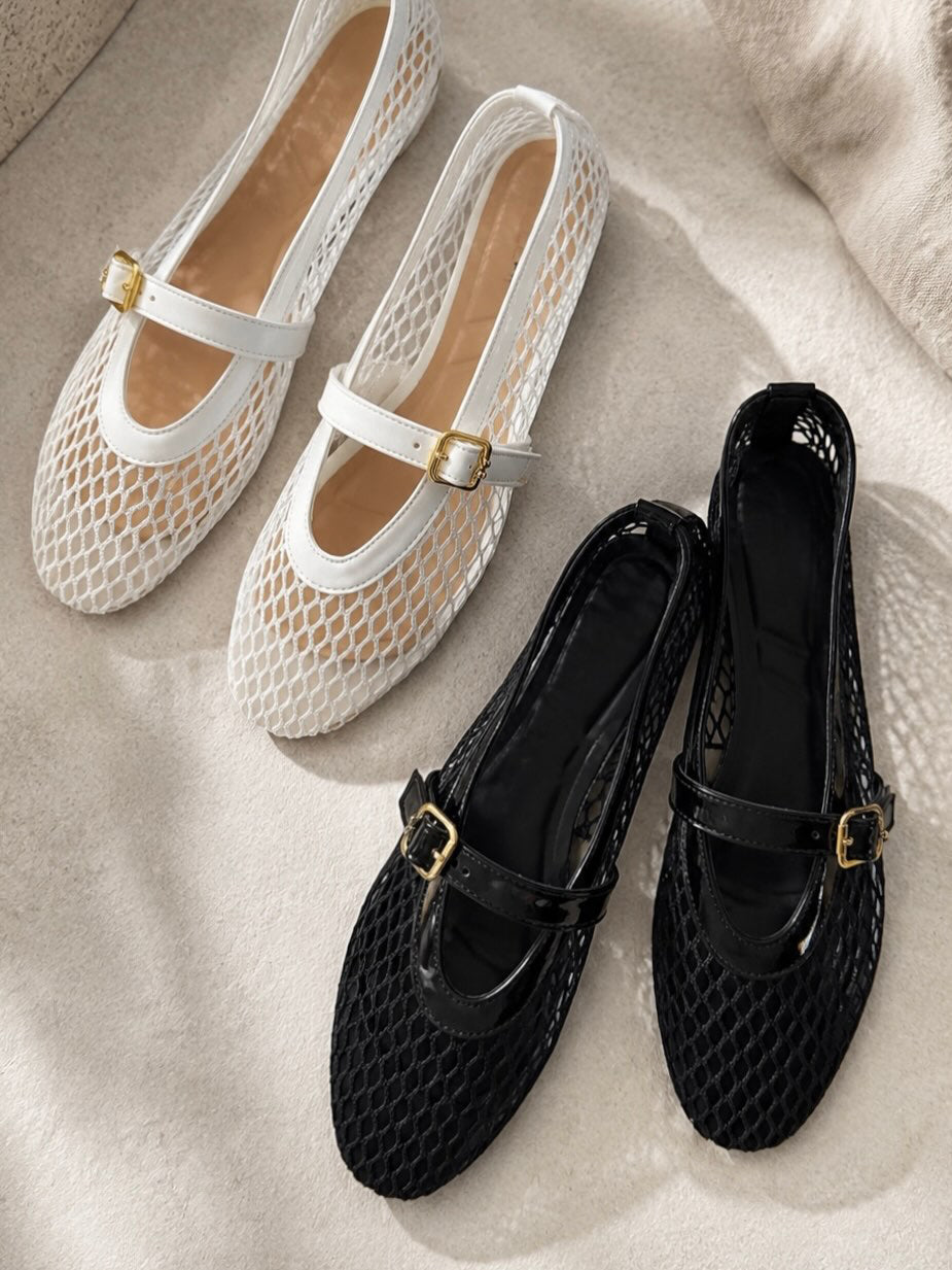 Hollow Mesh Strap Mary Jane Flat Shoes