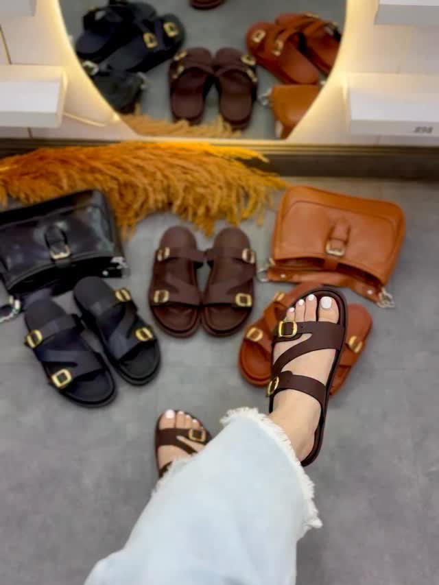 Irregular Double Buckle Birken Slide Sandals Square Toe Platform Slide