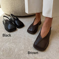V-Cut Square Toe Slingback Low-Heel Mule Sandals