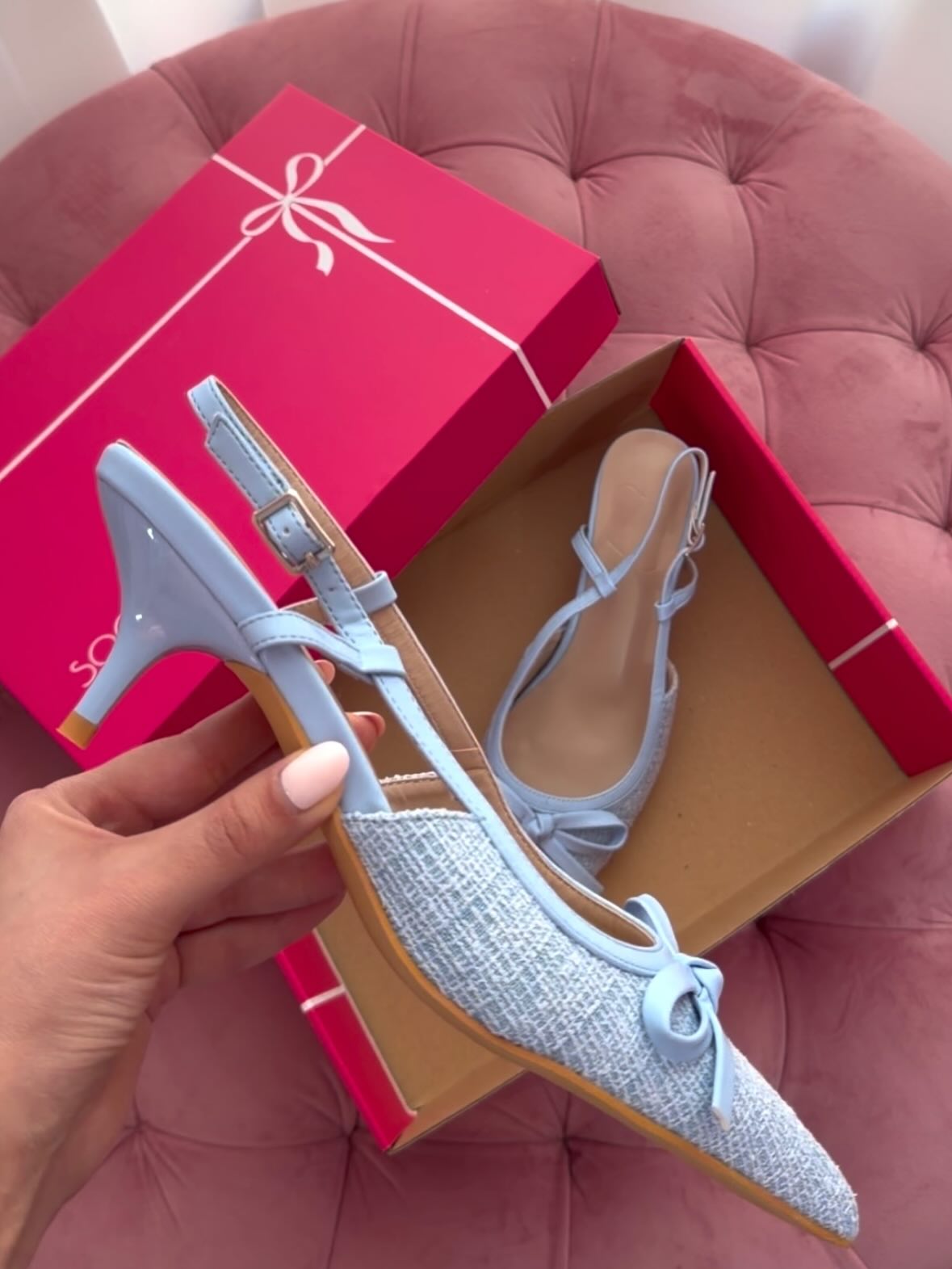 Chanel-Style Tweed Bow Slingback Heels Pointed Thin Heel Sandals