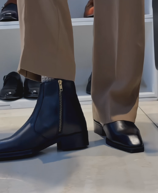 Squared-Toe Leather Chelsea Dress Boots