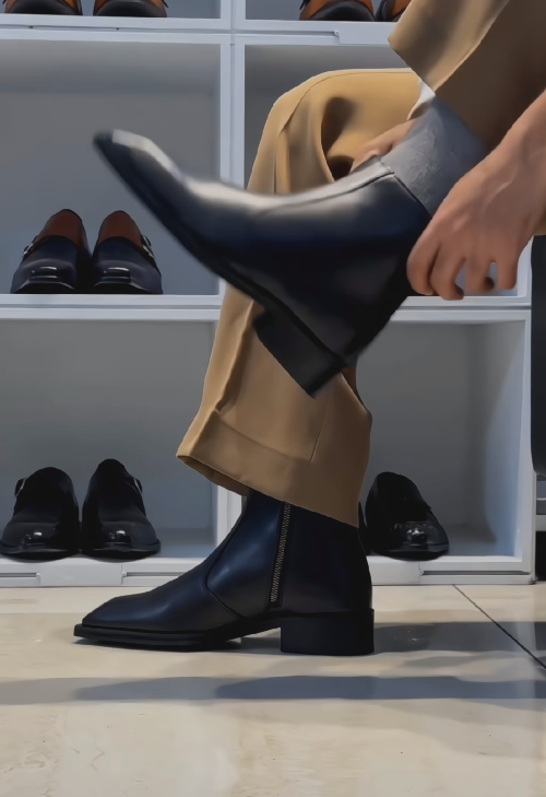 Squared-Toe Leather Chelsea Dress Boots