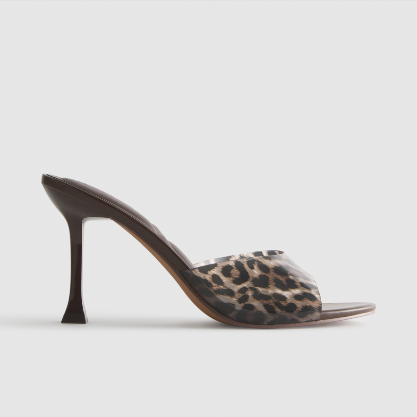 Ladies' Open-Toe Leopard Print High Heel Slide Sandals