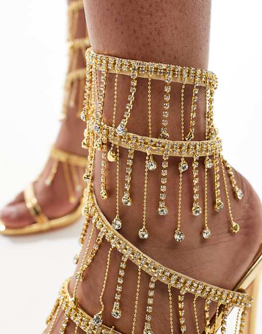 Ladies' Statement Sparkling Rhinestone Wrap-Around Heels