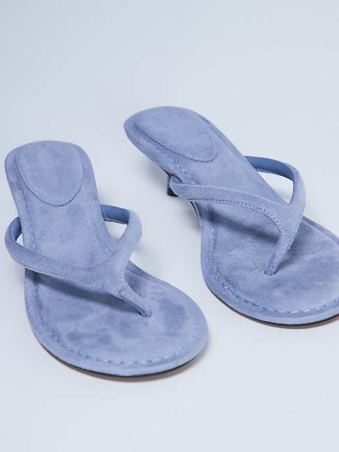 Ladies' Suede Toe-Loop Kitten Heel Mule Sandals