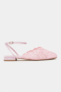 French Lace Hollow Slingback Sandals Elegant Square Toe Low Heel Shoes