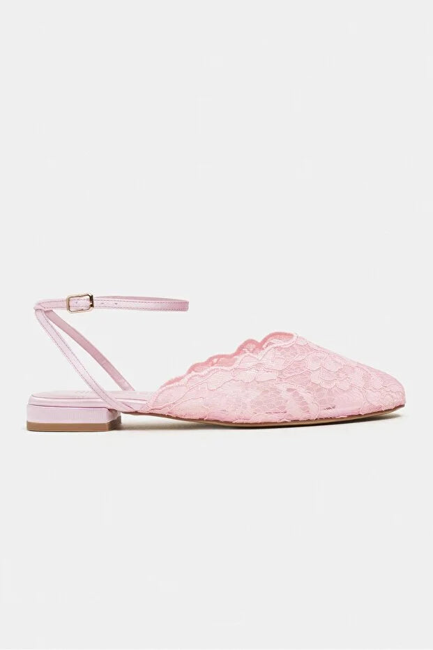 French Lace Hollow Slingback Sandals Elegant Square Toe Low Heel Shoes