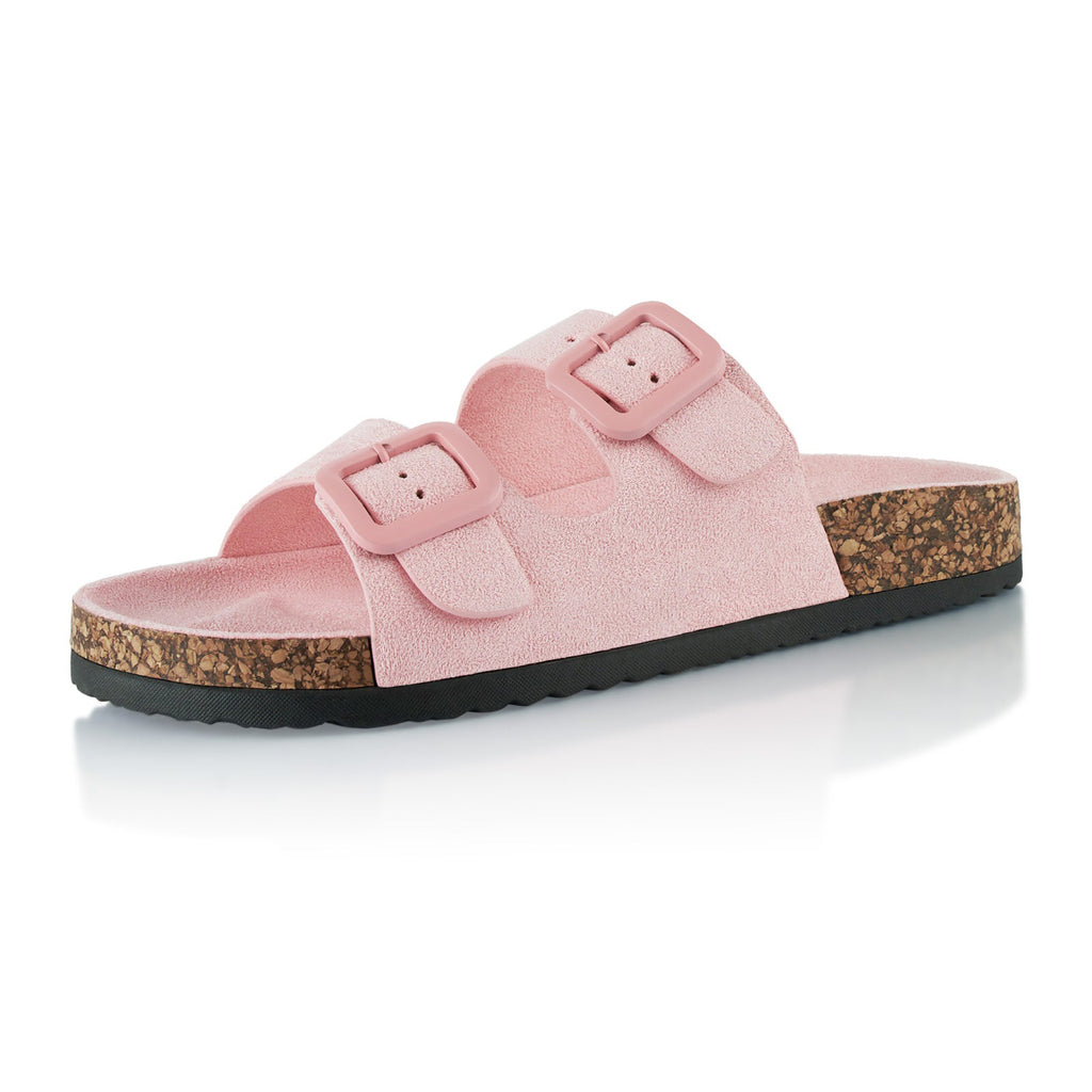 Women's Double Buckle Suede Cork Slides