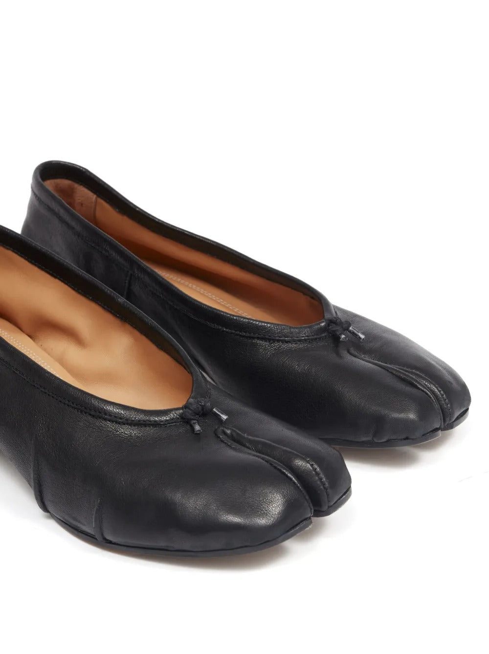 Women's Tabi Split-Toe Leather Block-Heel Ballet Flats