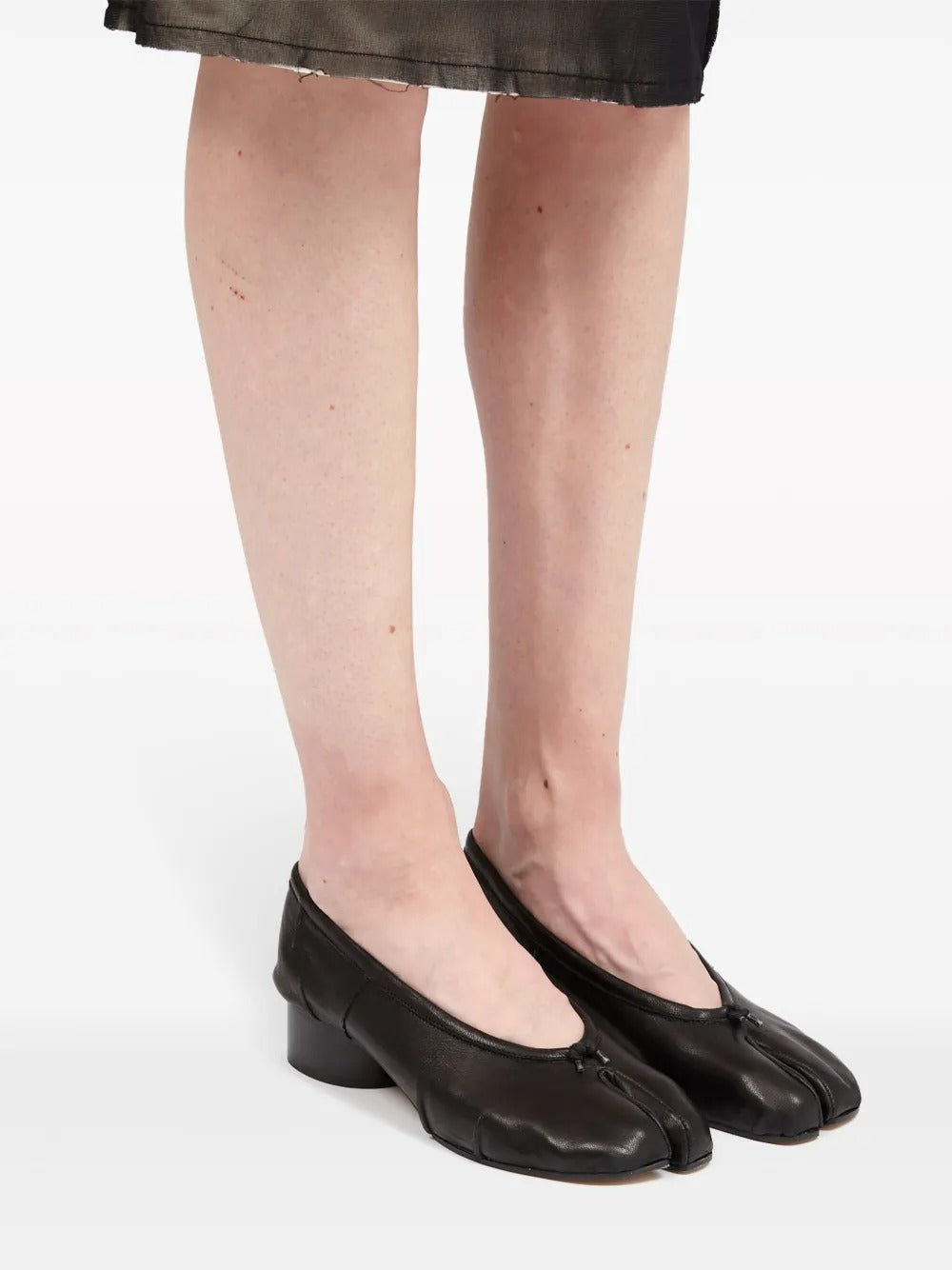 Women's Tabi Split-Toe Leather Block-Heel Ballet Flats