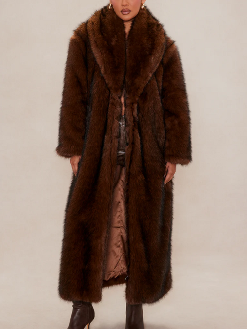 Chocolate Faux Fur Long Coat