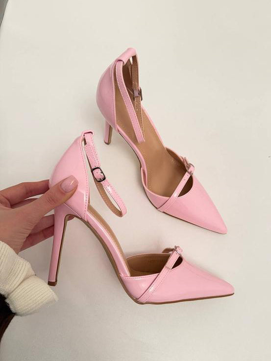 Ladies' Patent Pink Ankle-Strap Pointed-Toe Heels
