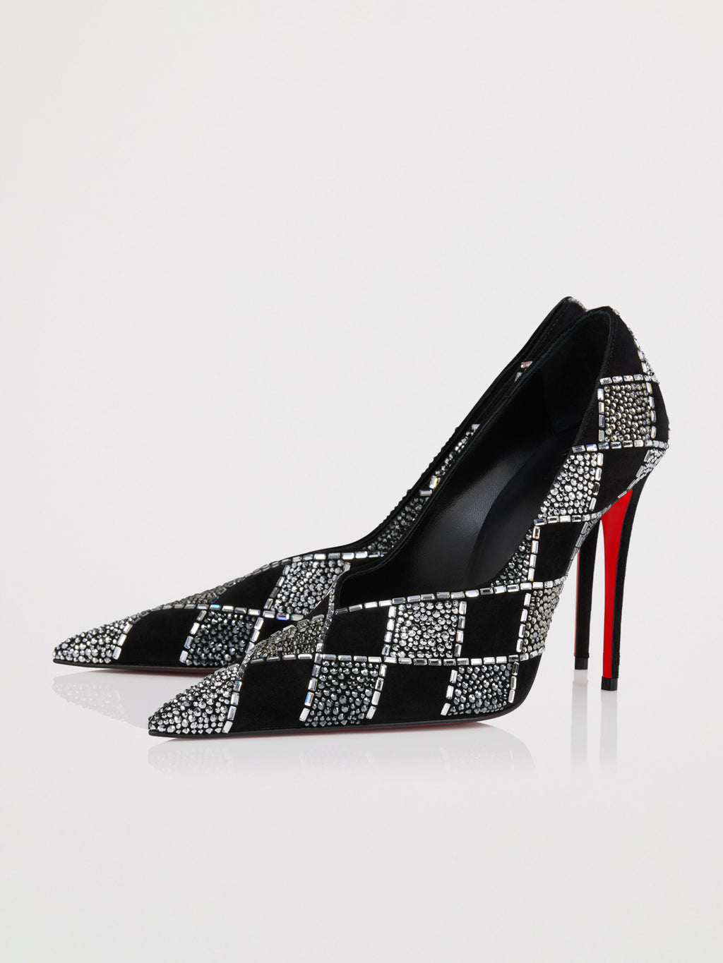 Ladies' Crystal Grid Red-Sole Pointed-Toe Pumps