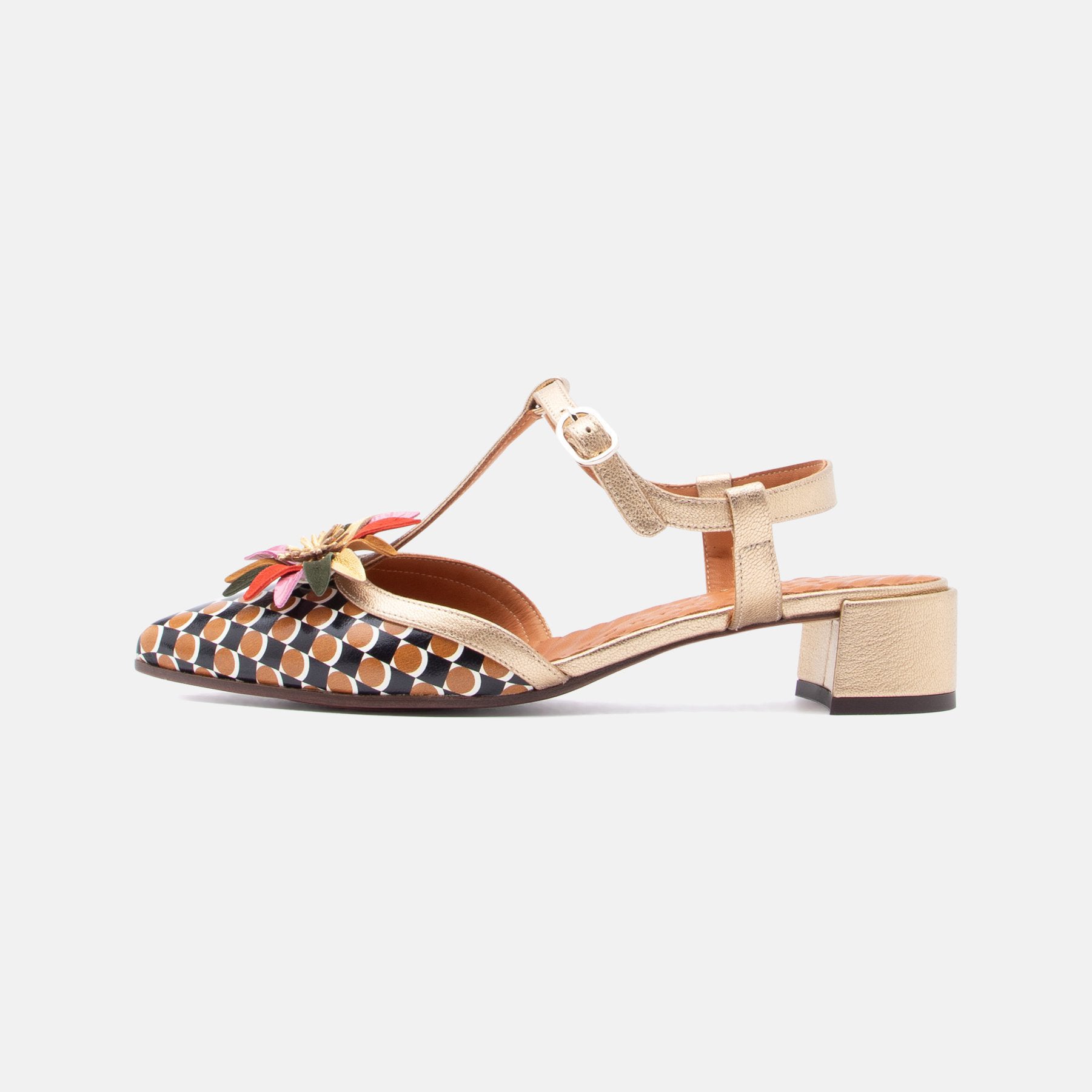 Ladies' Colorful Pattern Block Heel Slingback Pumps