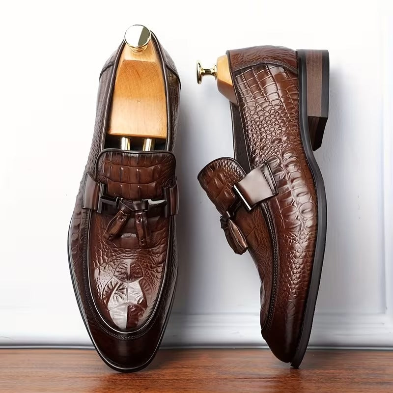 Textured Slip-On Dress Shoes With Metal Buckle