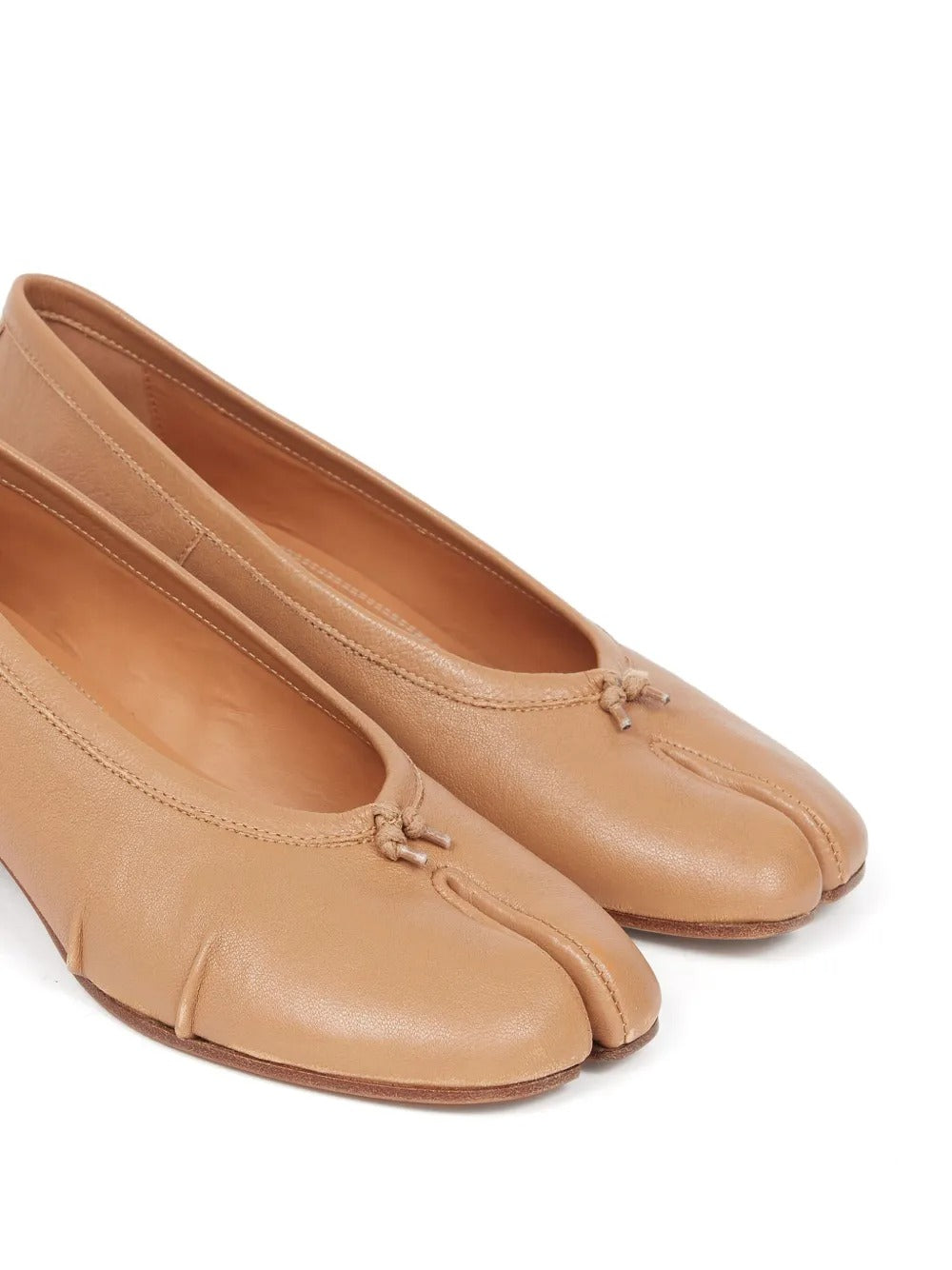 Women's Tabi Split-Toe Leather Block-Heel Ballet Flats