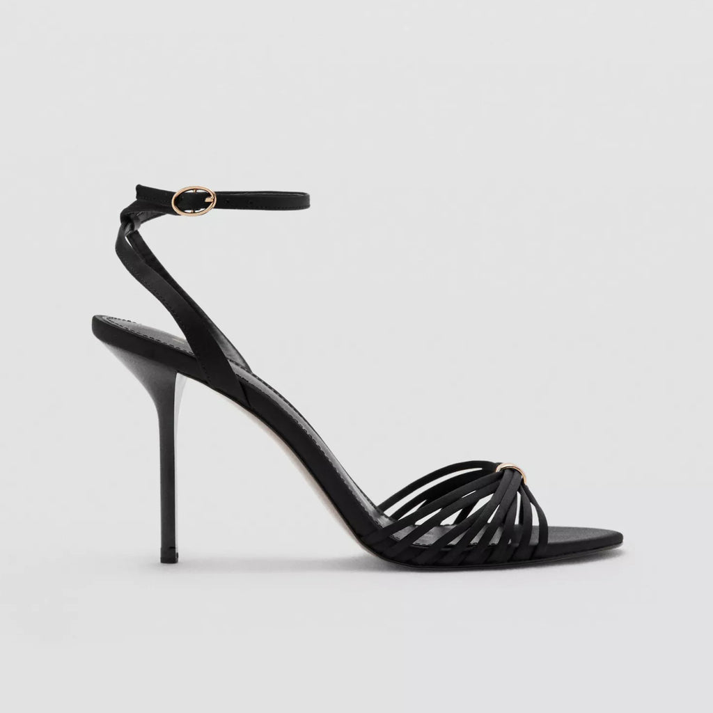 Women's Black Multi-Strap Ankle Strap Stiletto Heel Sandals