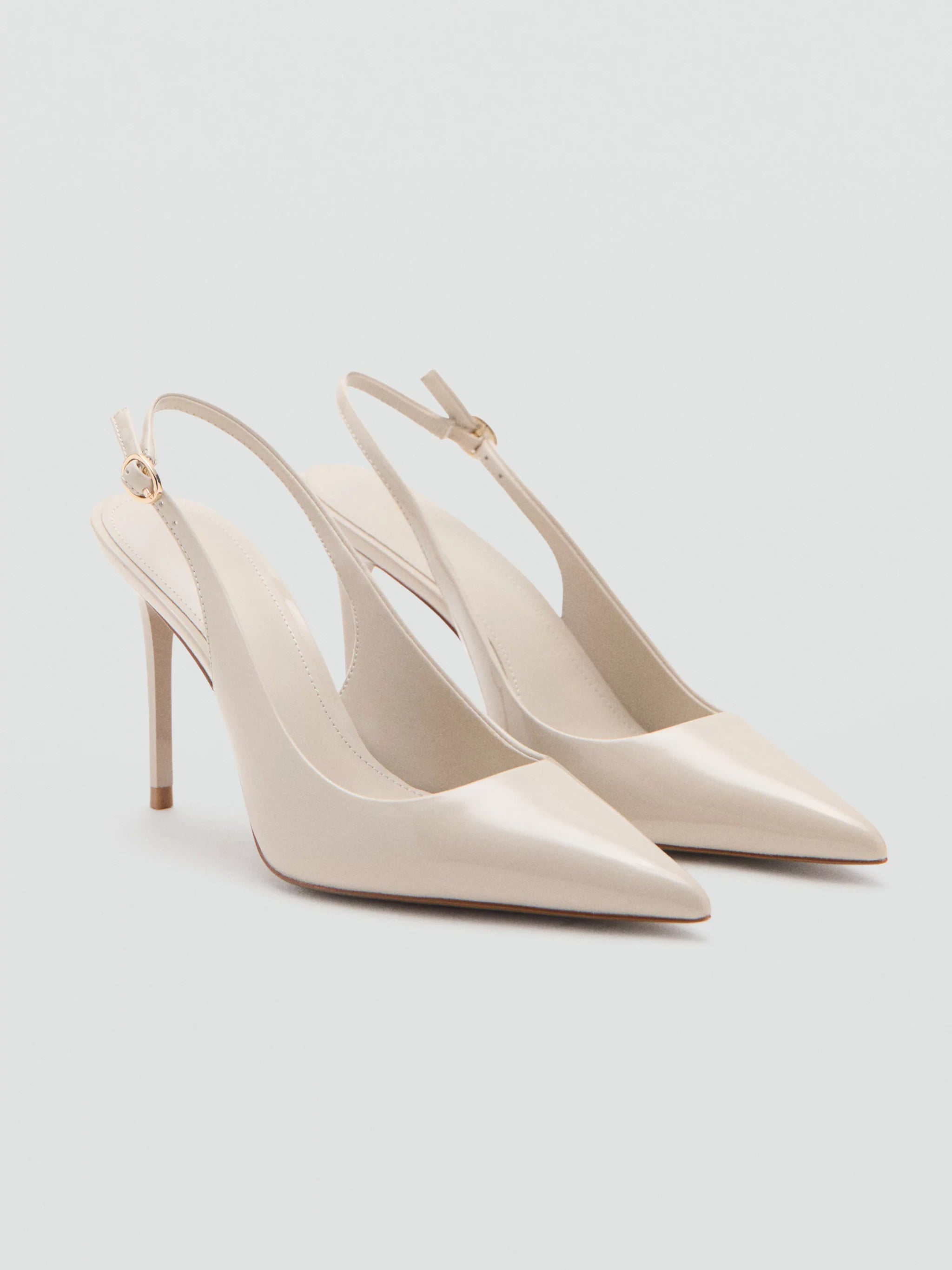 Ladies' Cream Patent Leather Pointed-Toe Slingback Pumps