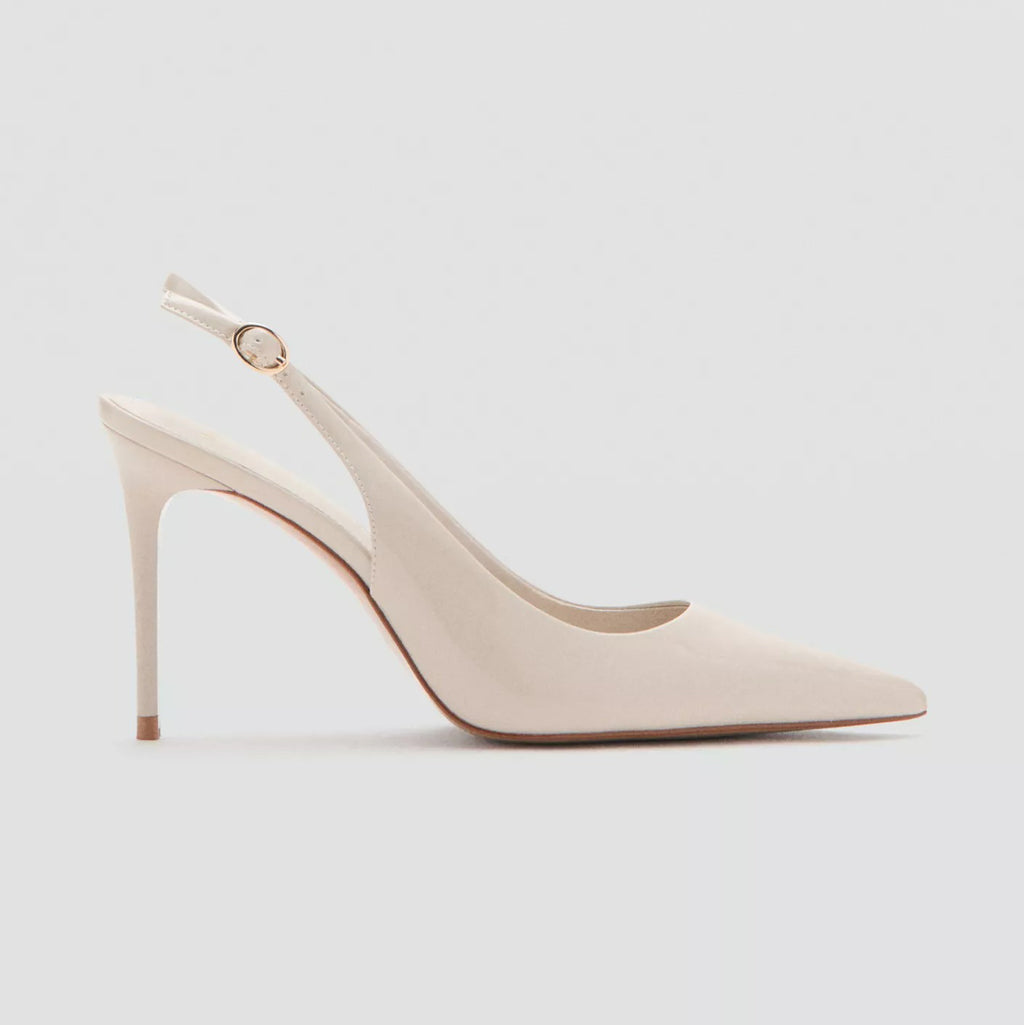 Ladies' Cream Patent Leather Pointed-Toe Slingback Pumps