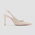 Ladies' Cream Patent Leather Pointed-Toe Slingback Pumps