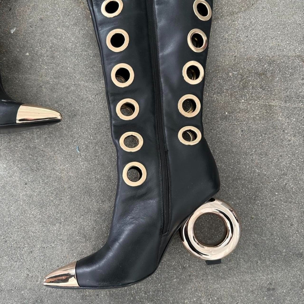 (⏰Last Day Promotion $10 OFF)-Over the Knee Boots with Silver Spherical Heels