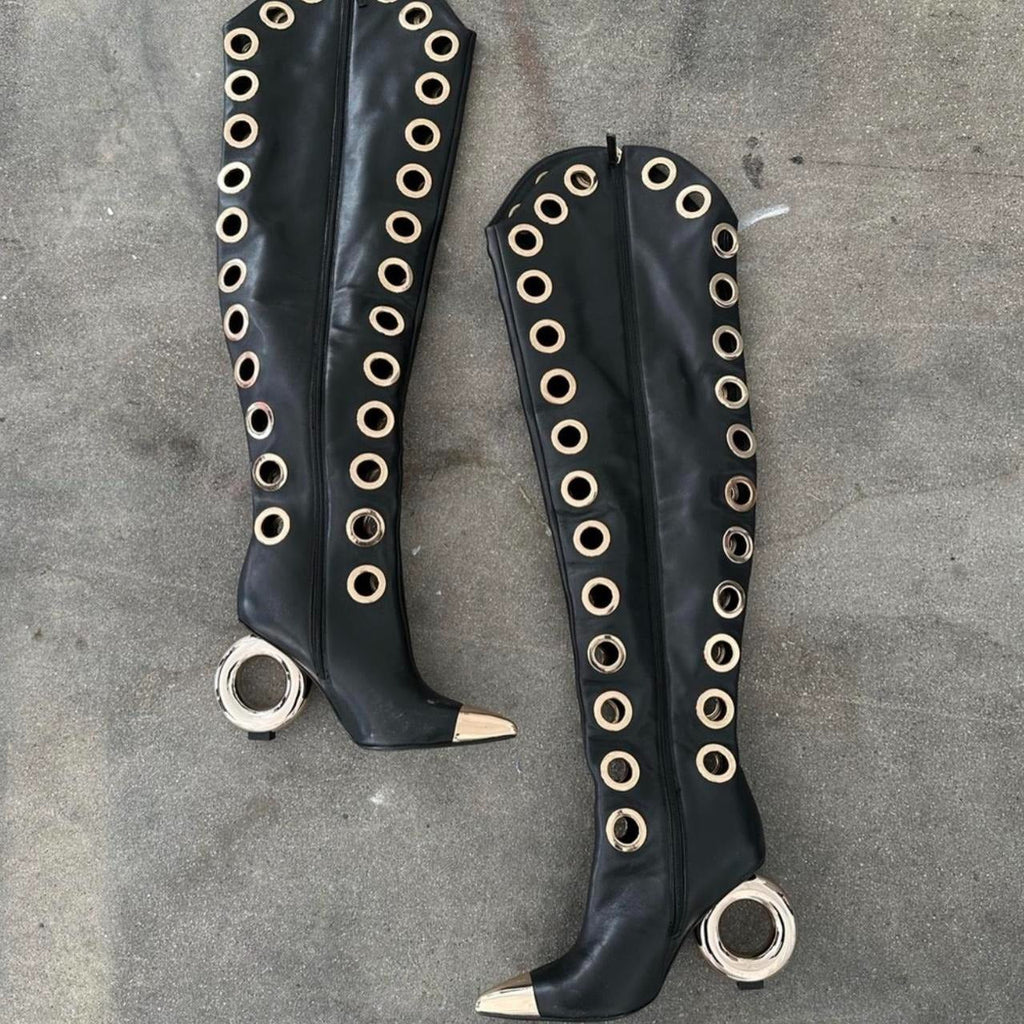 (⏰Last Day Promotion $10 OFF)-Over the Knee Boots with Silver Spherical Heels