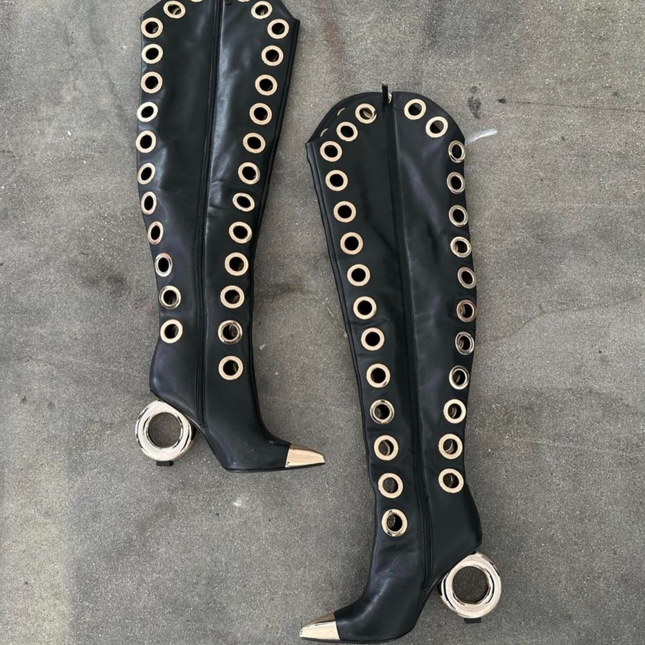 (⏰Last Day Promotion $10 OFF)-Over the Knee Boots with Silver Spherical Heels