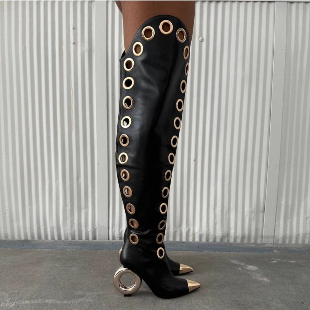 (⏰Last Day Promotion $10 OFF)-Over the Knee Boots with Silver Spherical Heels