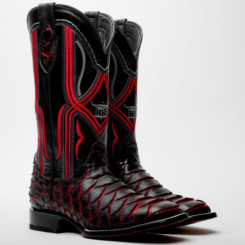 Black/Red Jumbo Python Leather Boots