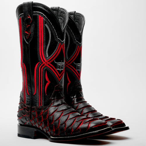 Black/Red Jumbo Python Leather Boots