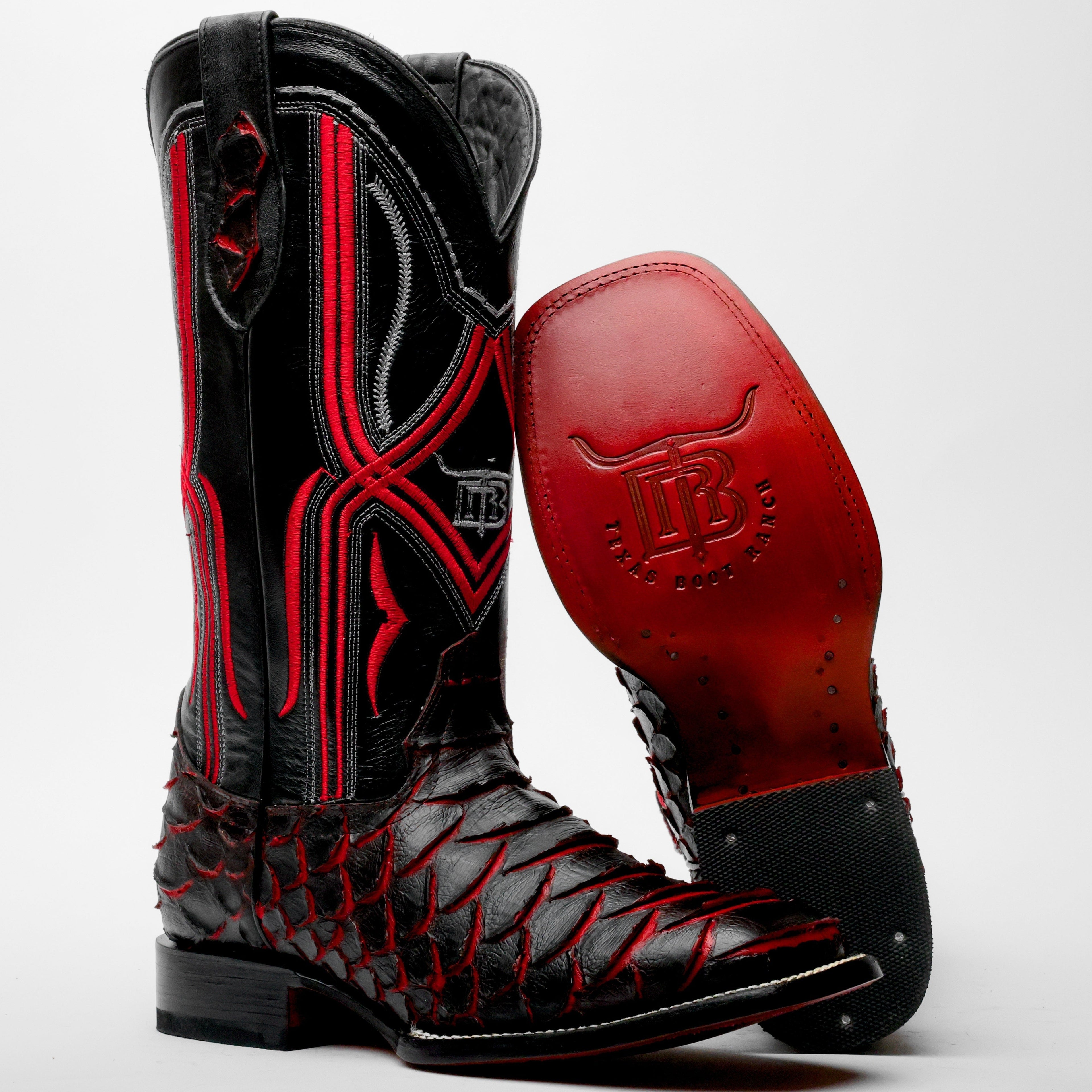 Black/Red Jumbo Python Leather Boots