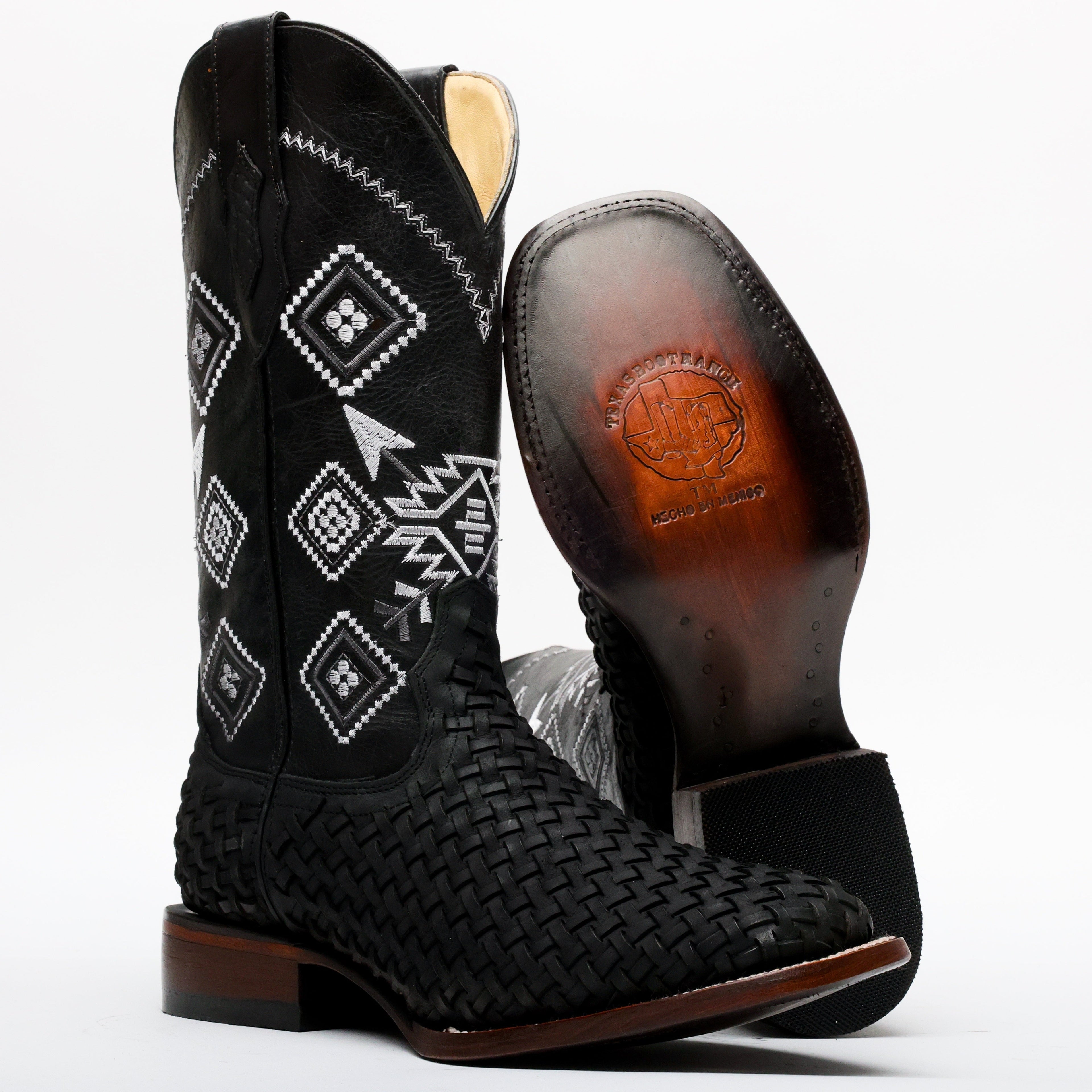 Black Basketweave Leather Boots