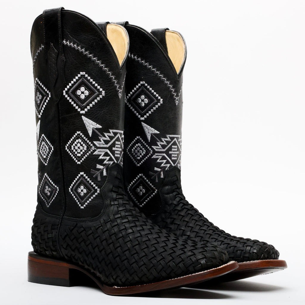 Black Basketweave Leather Boots