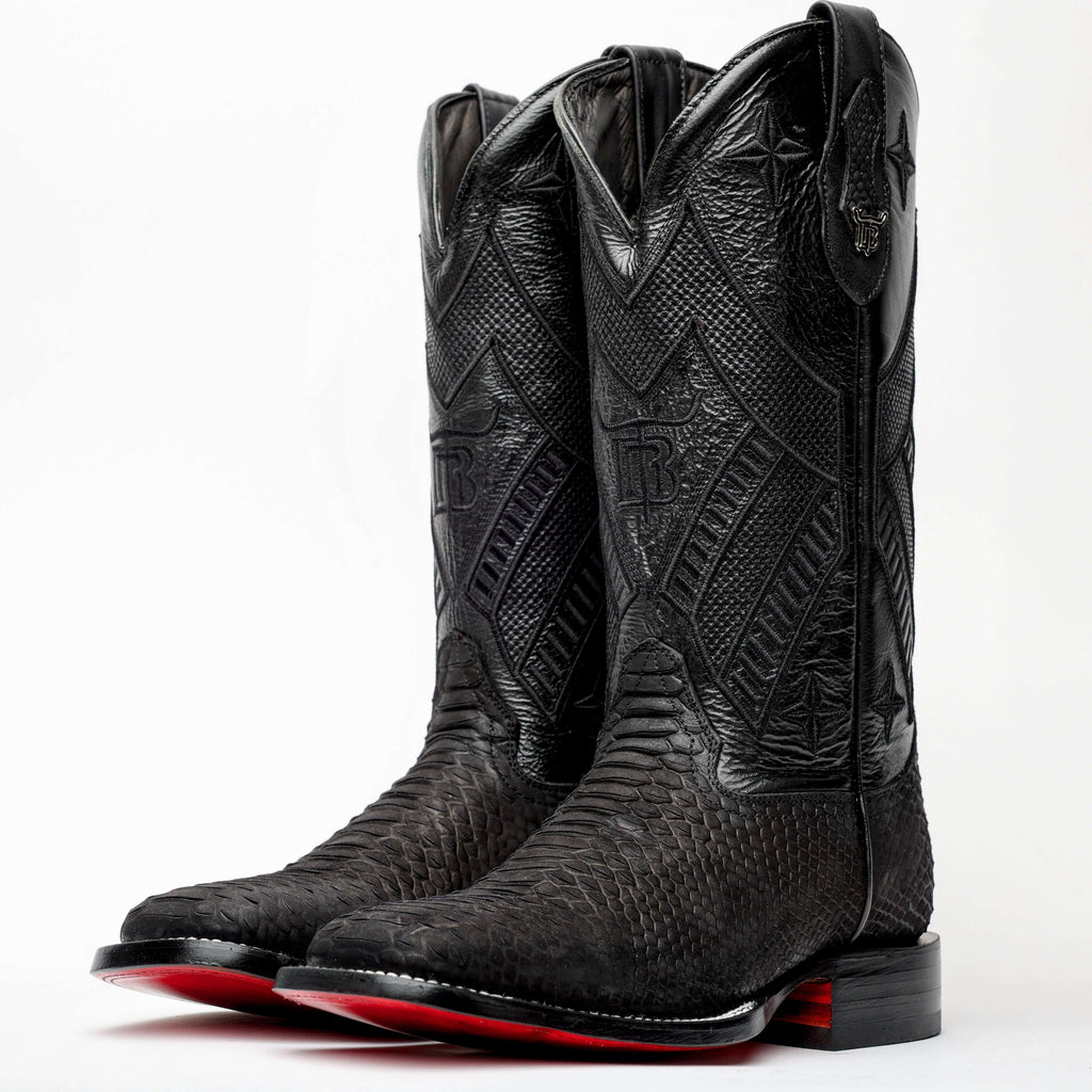 Matte Black Python Leather Boots