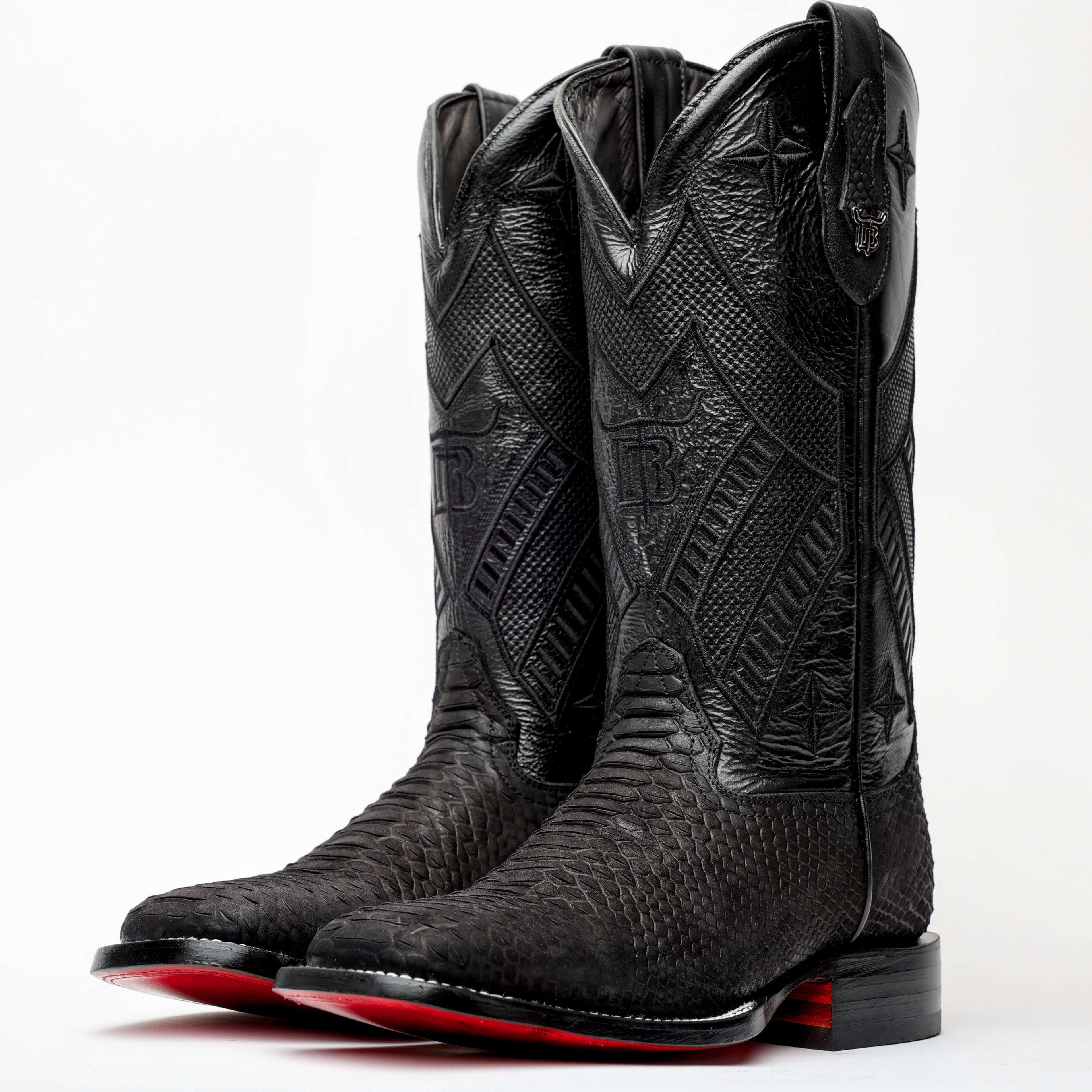 Matte Black Python Leather Boots