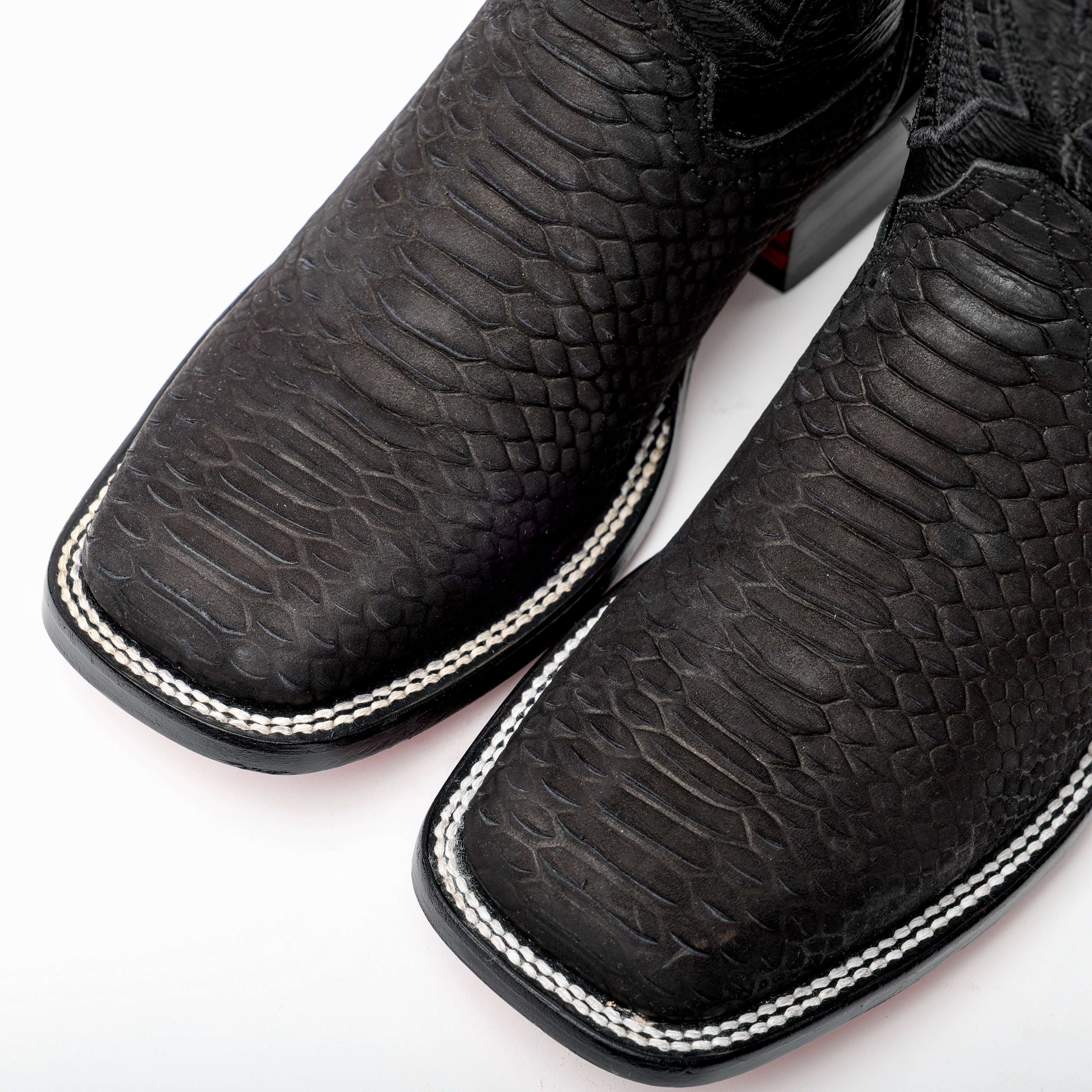 Matte Black Python Leather Boots