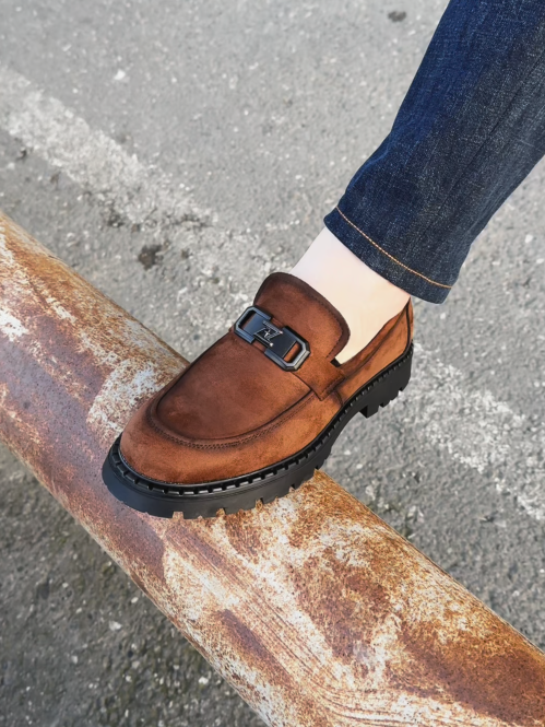 Suede Buckle Loafers With Chunky Lug Sole