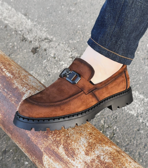 Suede Buckle Loafers With Chunky Lug Sole
