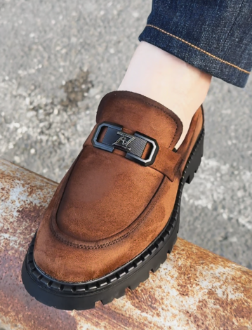 Suede Buckle Loafers With Chunky Lug Sole